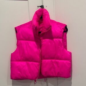 Kids Sleeveless Puffer Vest - Bright Hot Pink